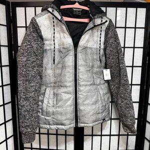 Airwalk Mens Hooded Jacket Gray & White Size S Puffer Quilted‎ NWT MSRP $89